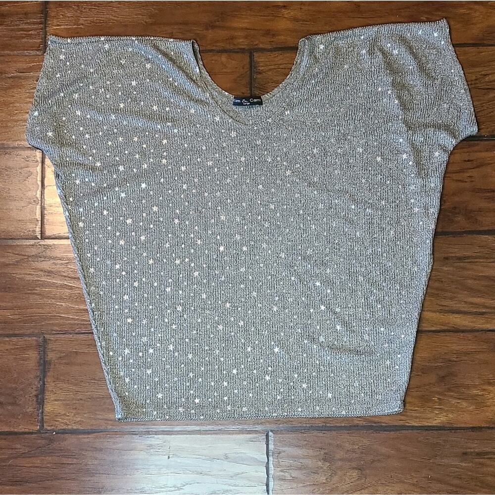 Silver Metallic Batwing Style Top Silver stars size Large by Kim & Cami